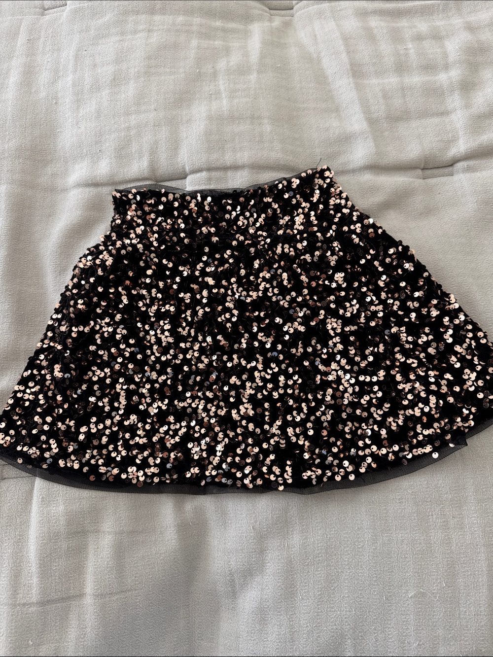 Zara Black Sequin Circle Skirt with Rose-Gold Shine